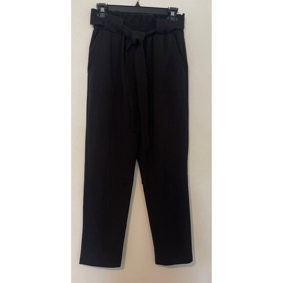Grace Karin Pants Women's Size M Black Ruffled Paperbag Tie Waist Belted - Picture 1 of 8